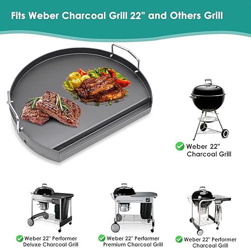 Miniatura 3 de SafBbcue Plancha redonda universal mejorada con bandeja de grasa para Weber Kettle Grill Kamado Joe Grills Oklahoma Joe's Kettle Grill de 18