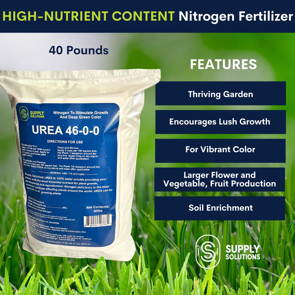 Supply Solutions Urea 46-0-0 Nitrogen Fertilizer to Stimulate Lush Growth and Deep Green Color - Plant Food Plant Fertilizer for Plants Lawn Garden - Bloom Booster for Flowers, Fruits (40 Pounds)