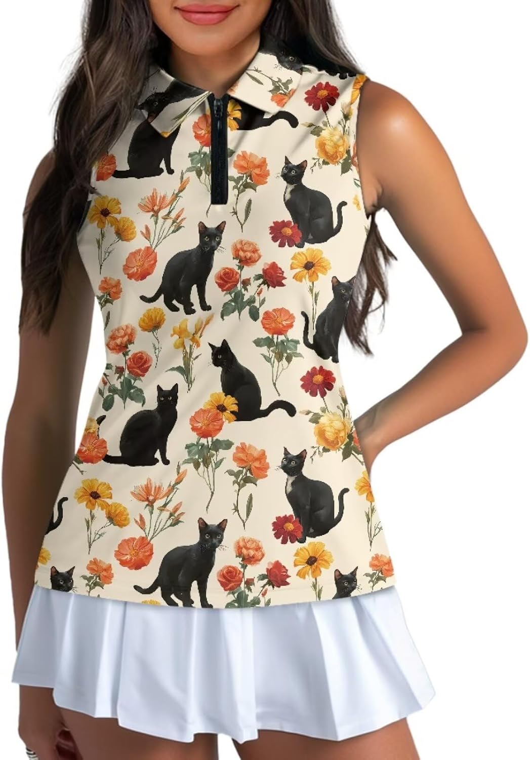 Women's Golf Polo T Shirts Lightweight Moisture Wicking Sleeveless Shirt Quick Dry Zipper Tank Top