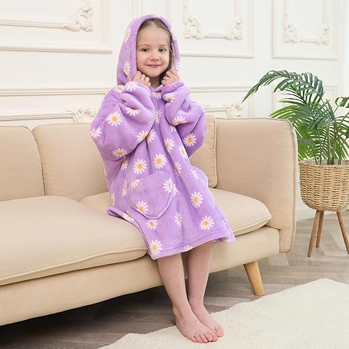 Miniatura 136 de Wearable Blanket Hoodie for Kids Oversized Sherpa Blanket Hoodie for Kids Boys Girls Teens 6-13YR,Navy Shark