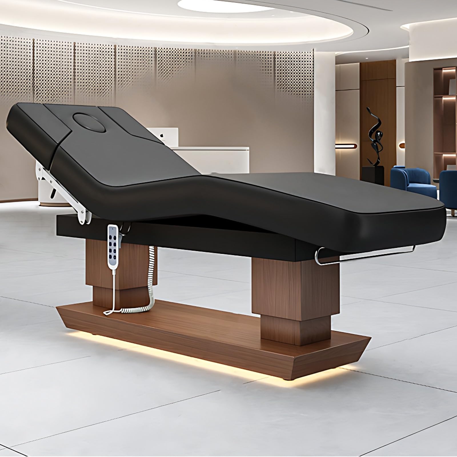 Massage Table-Electric Massage Table with Black Double Column Luxury Design Beauty Bed Includes Multi-Directional Adjustment Hardware Rack Black