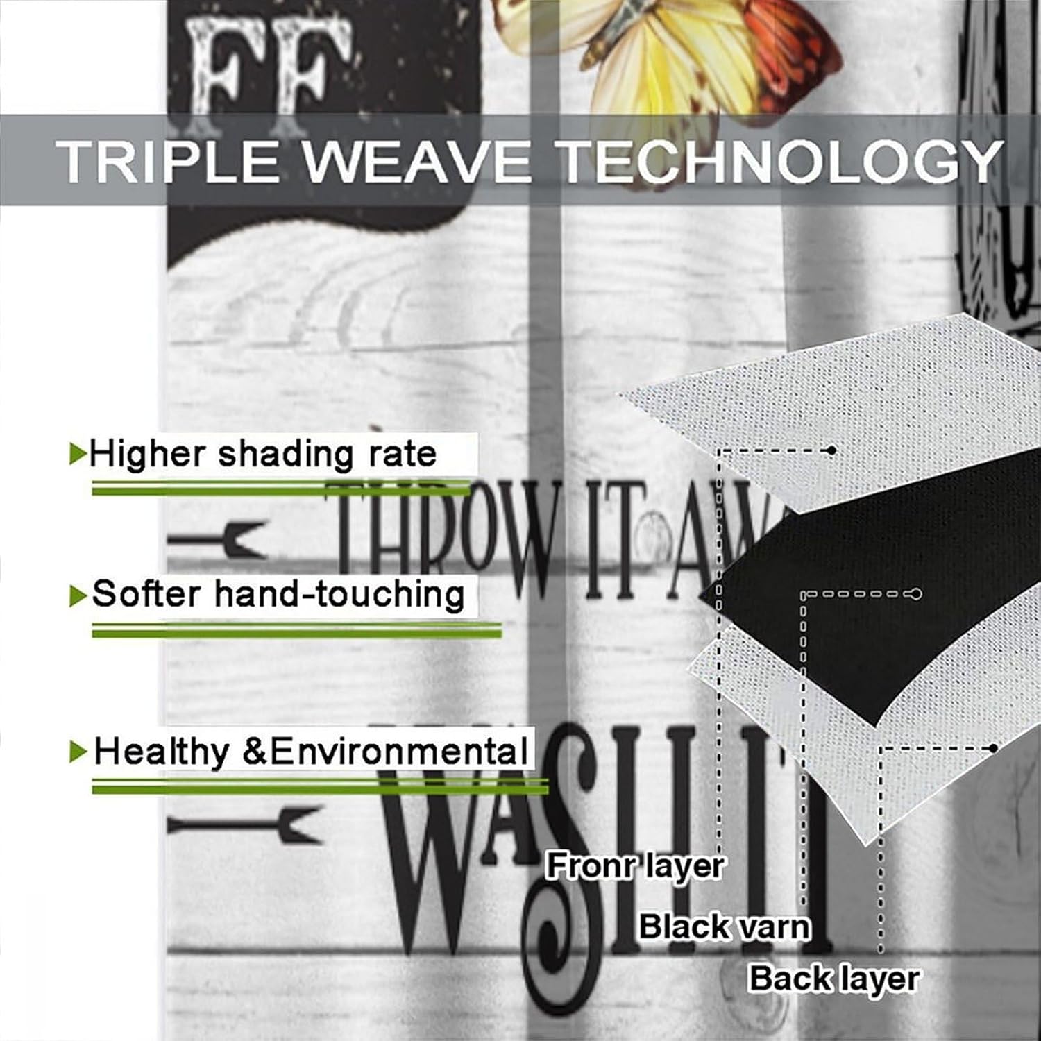 Farmhouse Rustic Kitchen Blackout Curtains，Fork and Spoon Wooden Wood Plank Board Vintage Pattern Drapes Window 2 Panel Rod Pocket Curtain for Bedroom Kitchen Cafe Decor 42" W X 54" L