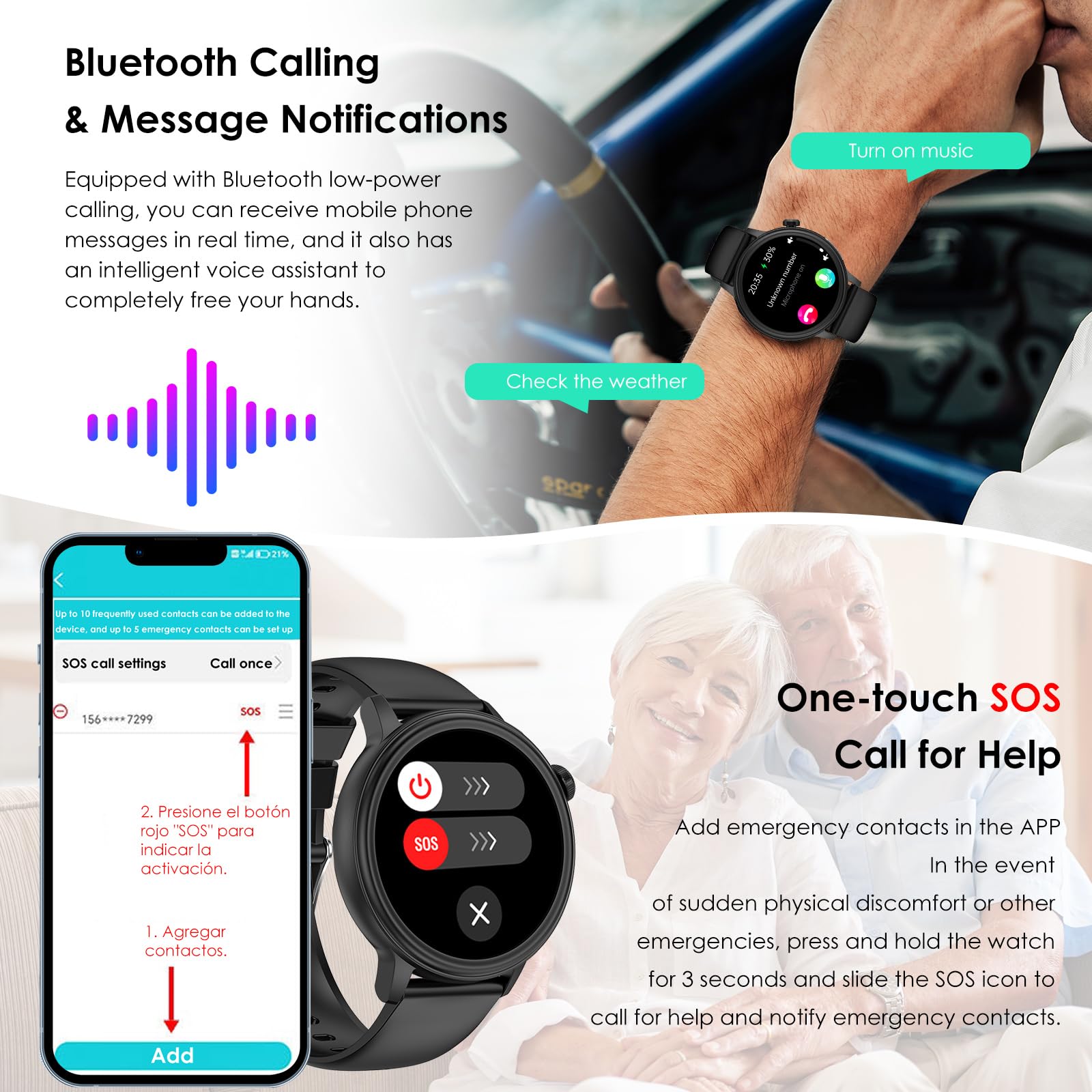 Orologio Smartwatch Uomo Donna 𝐆li𝐜𝐞𝐦𝐢𝐚 ECG+HRV/acido urico/BMI,1,4”con funzione telefono,pulsante SOS/pressione sanguigna/affaticamento/rilevamento delle emozioni/sonno,per Android iOS-nero