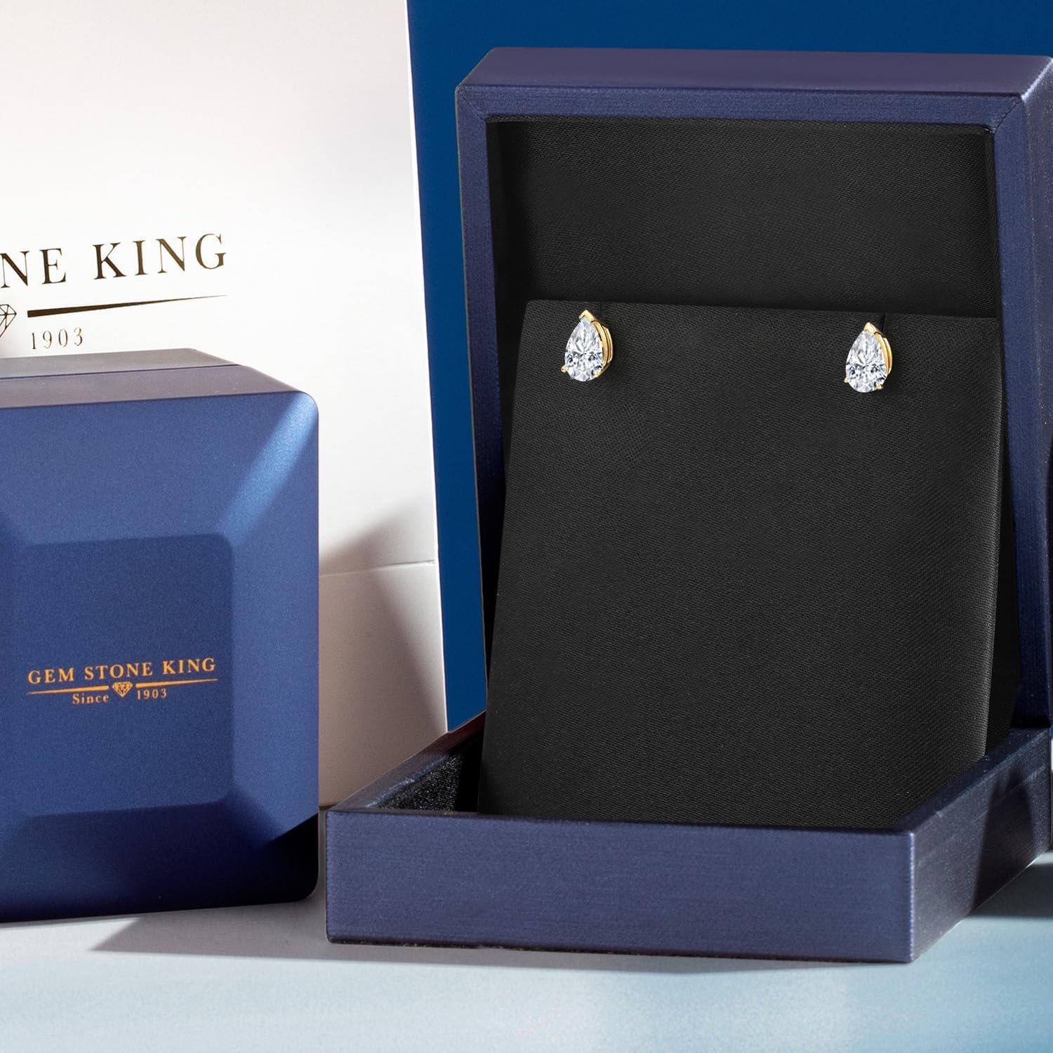 Gem Stone King 10K Yellow Gold Solitaire Teardrop Stud Earrings for Women | 7X5MM Pear Shape Gemstone Birthstone | Fine Jewelry Gifts for Mom Wife Women Her