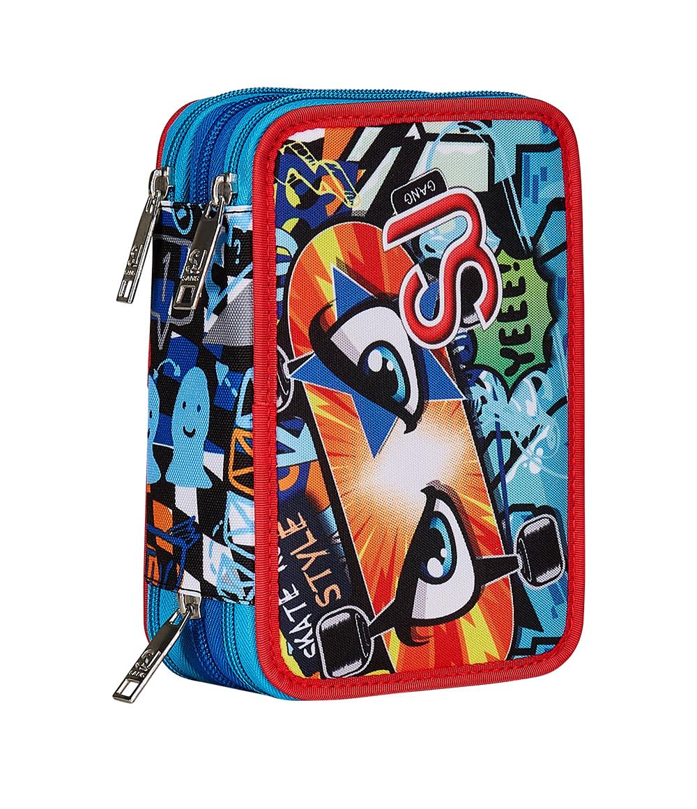  SJ Jam Gang School Pencil Case per Bambini, Blue, 3 Zip, Triangolo Comparti con Penna e Grafite
| SJ Jam Gang Puntiere 