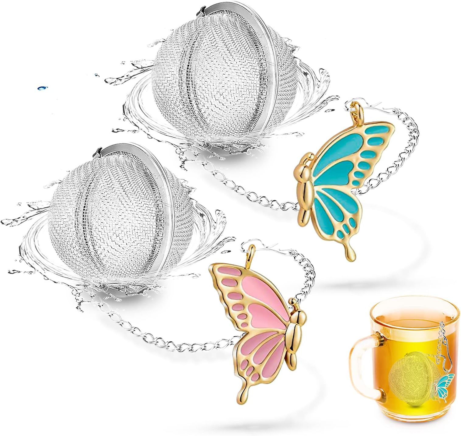 2pcs Tea Steeper for Loose Tea,Tea Infuser Tea Balls for Loose Tea with Charm Handmade Cute Butterfly BFF Pendant Loose Leaf Tea Steeper Tea Strainer for Girls Women Best Friend Gift