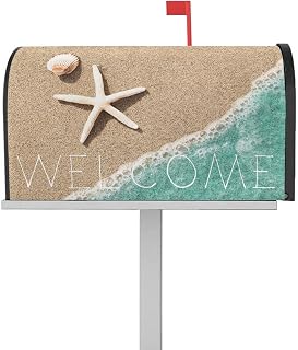 Mailbox Cover Magnetic Coastal Beach Starfish Shells Mailbox Covers Standard Size 21x18in,Mailbox Covers Wrap Post Letter Box Cover for Garden Yard Outdoor Decor Teal Sea Water