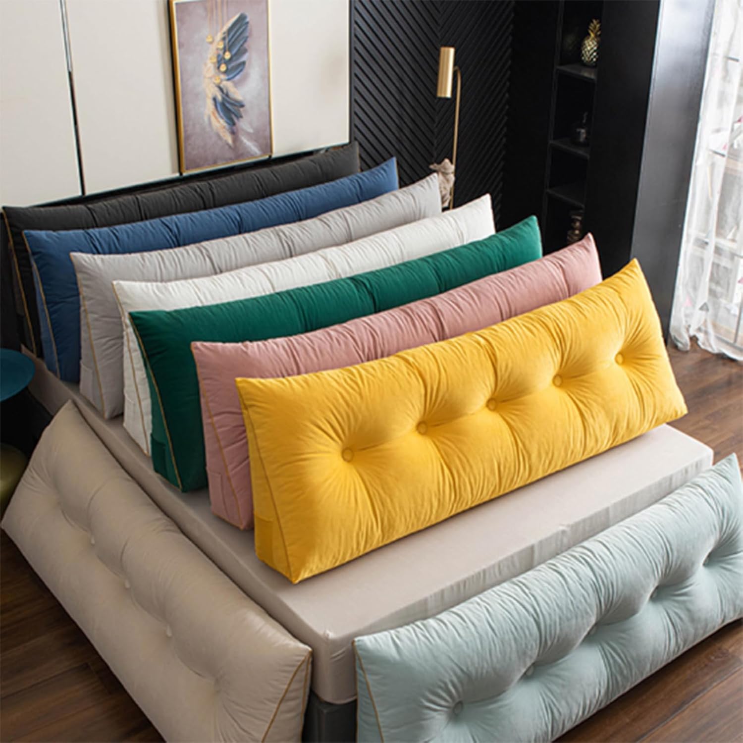 Large Triangular Bed Rest, Headboard Bolster Pillow, Wedge Pillow Headboard Soft and Supportive Reading Pillows, Washable Reading Headboard Pillows with Removable Cover,Blue,60cm