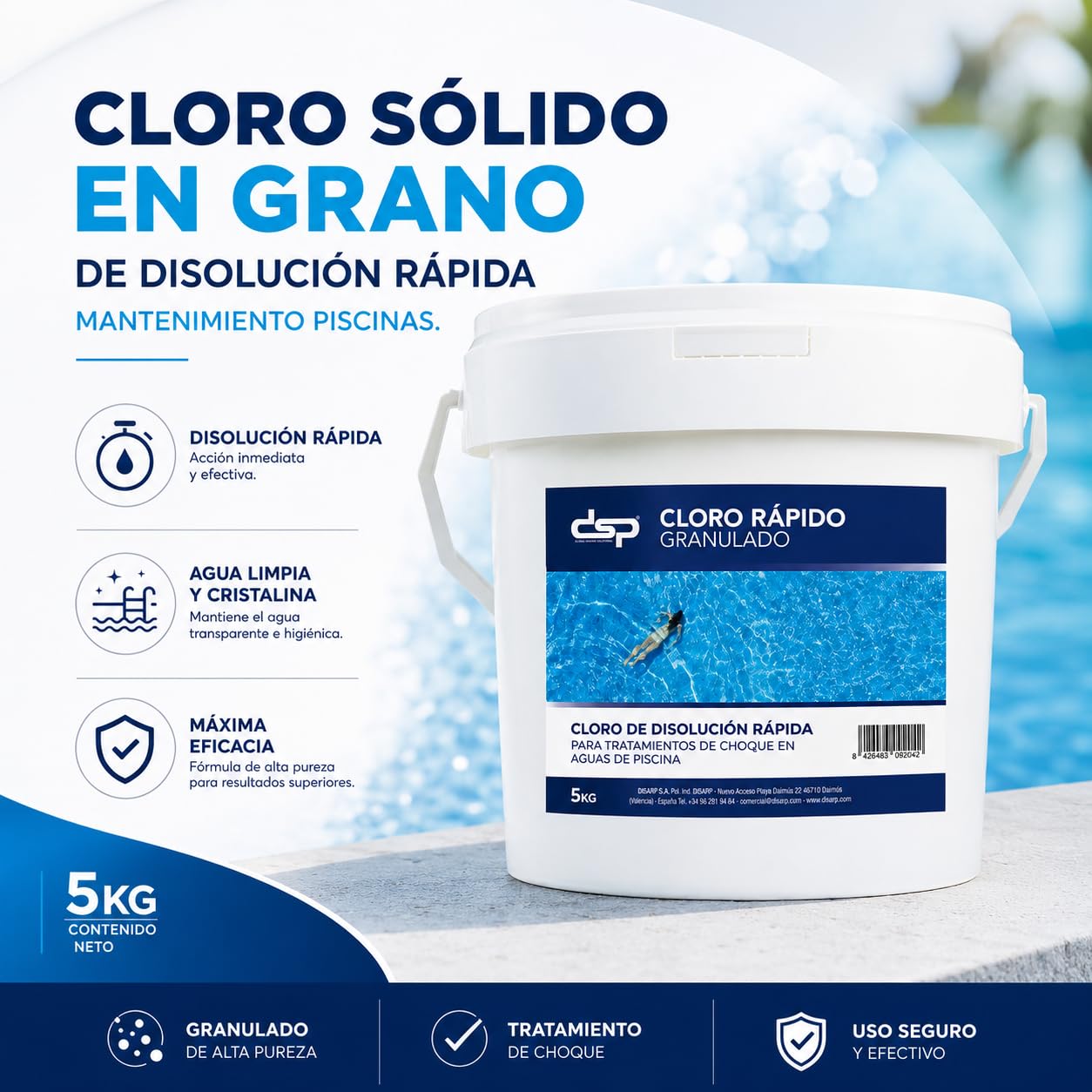Cloro de acción rápida granulado 5 KG GR-Rapid