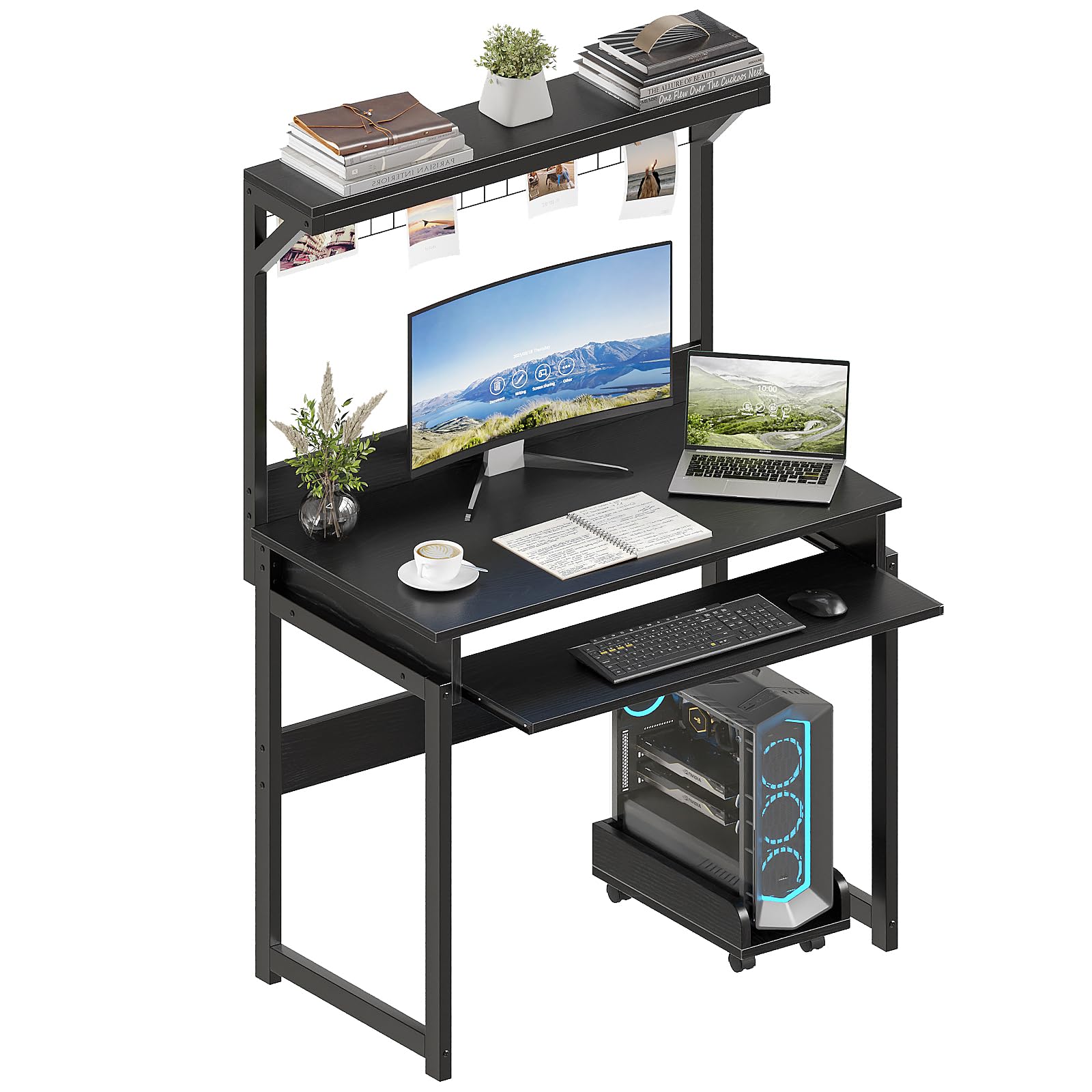 ALISENED 31.5" Small Computer Desk with Hutch, Office Desk Study Table Writing Desk Workstation PC Table for Home Office, Space Saving Design