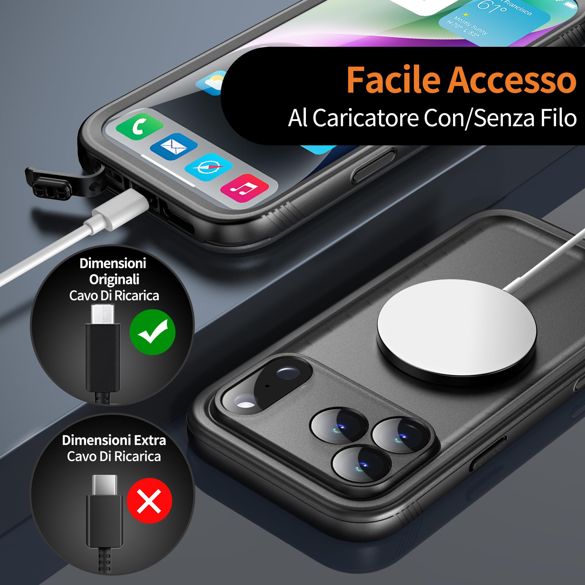 Cozycase TOP Cover Protettiva Per iPhone 17 Pro Impermeabile Antiurto IP68 Subacquea Antipolvere 360 Completa integrale Militare Rigida Rugged Custodia Resistente i Phone 17Pro Anti Urto Waterproof