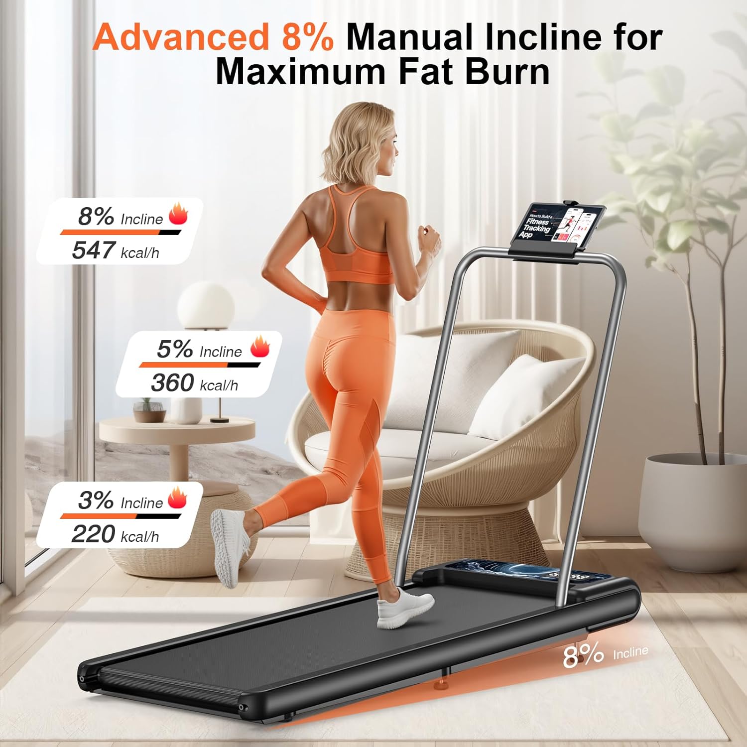 Walking Treadmill Pad with Incline and Handle Bar - Portable Treadmills for Home and Office, Small Compact Under Desk Treadmill, 2.5HP Low Noise, Remote Control LED Screen, 270LBS