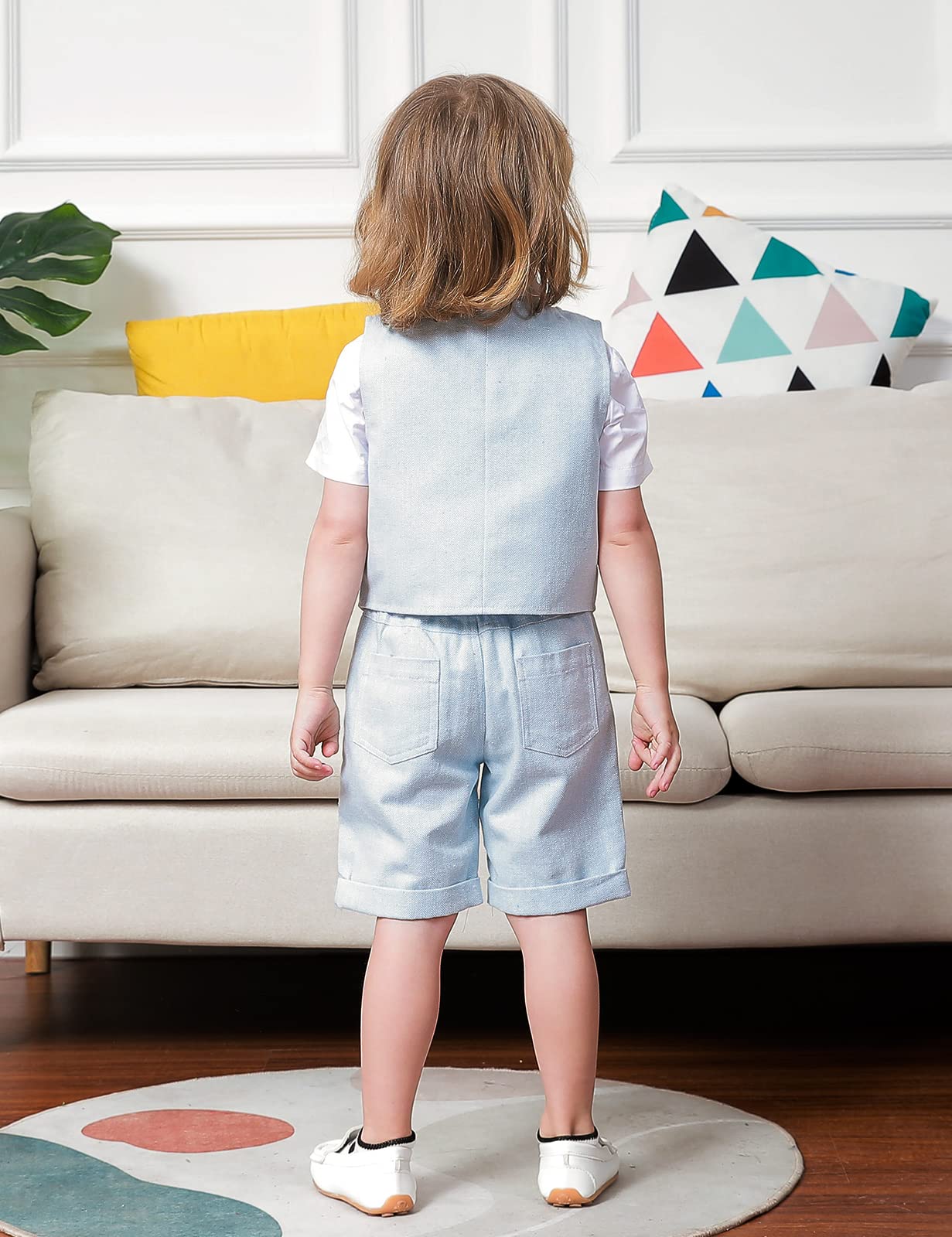 mintgreen Conjunto de Camisa Bebé Niño Traje Esmoquin Bautizo Camisa & Chaleco & Pantalones Cortos