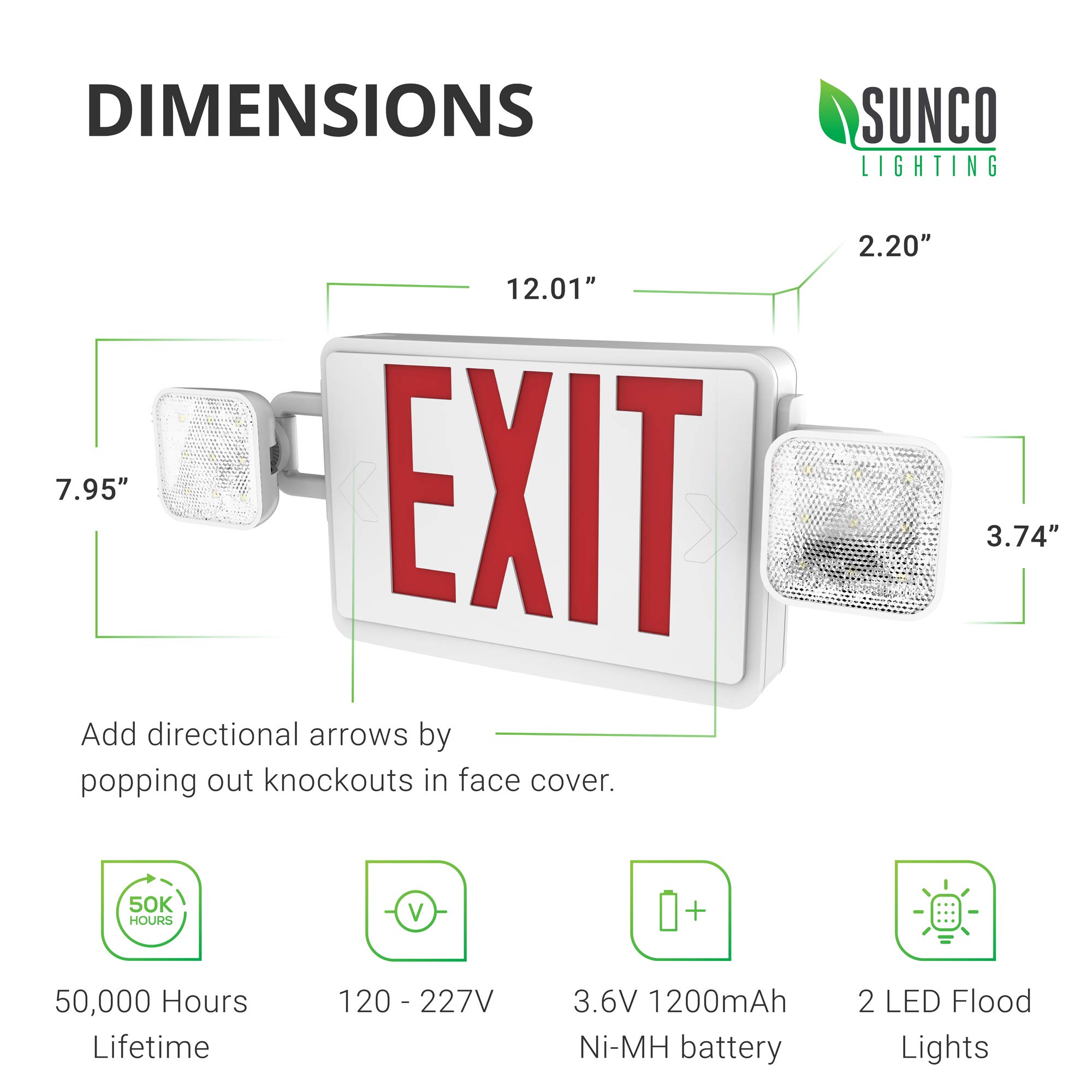 Sunco Lighting Lighted Exit Signs for Business with Battery Backup