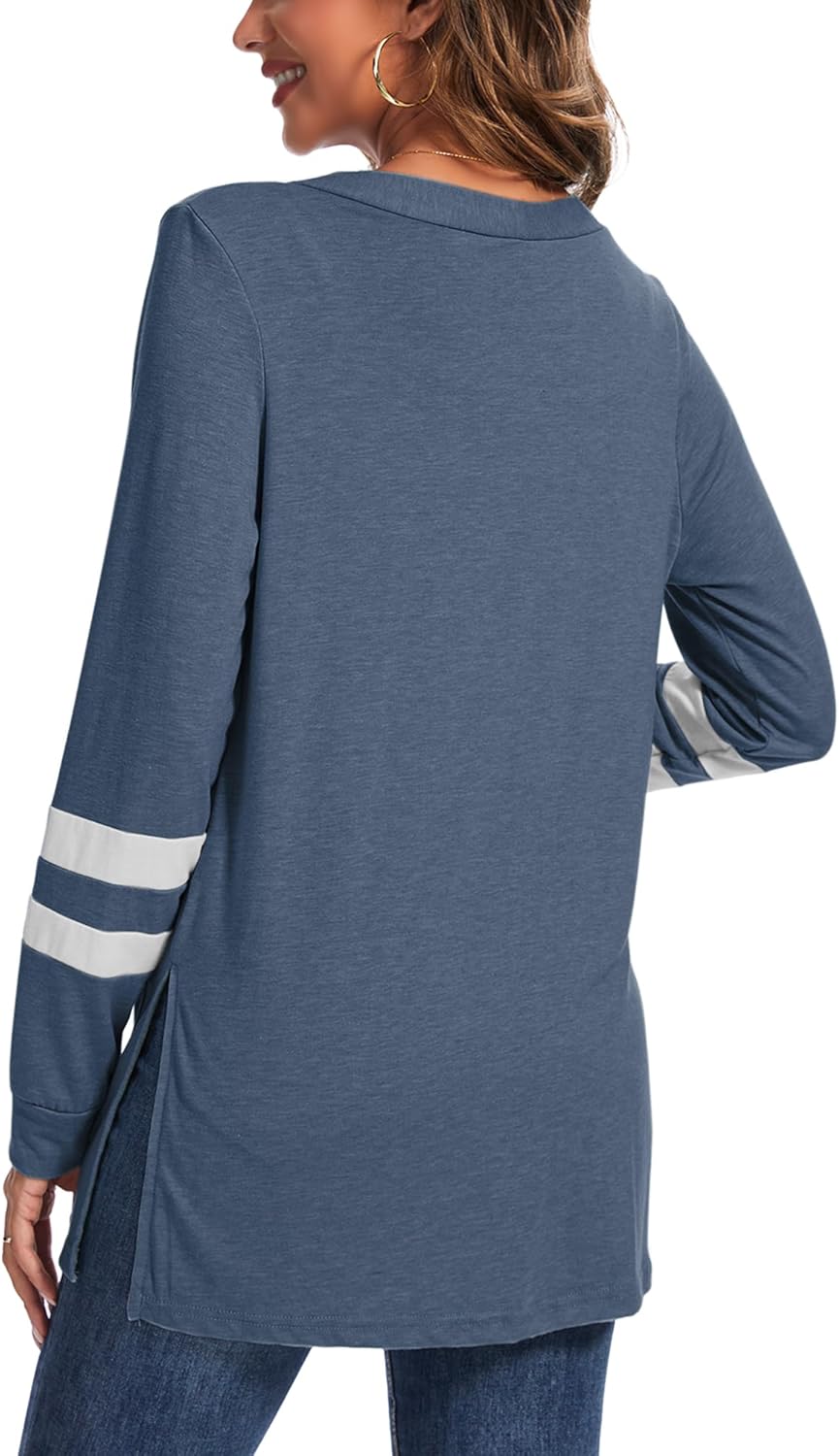 Lightweight Cardigan for Women Long Sleeve Valentine's Day Gifts Fall Cardigans with Pockets Open Front Sweater with Striped Sleeve Valentine's Day Gifts Navy Blue-S - Image 3