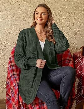 ニット+セーター waffle big-button round-neck cardigan Cardigan Sweaters for Women Plus Size Waffle Knit Long