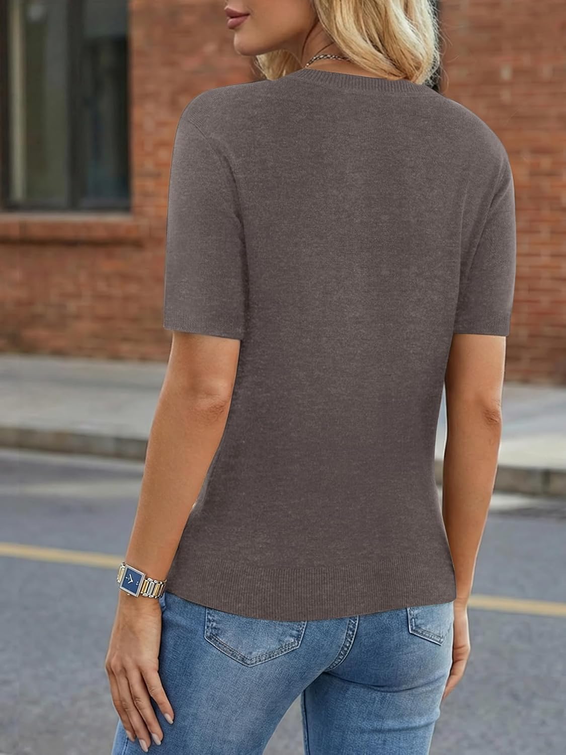 LaGracia Short Sleeve Sweater for Women Wool Blend Crewneck Business Casual Pullover Lightweight Sweaters - Image 3