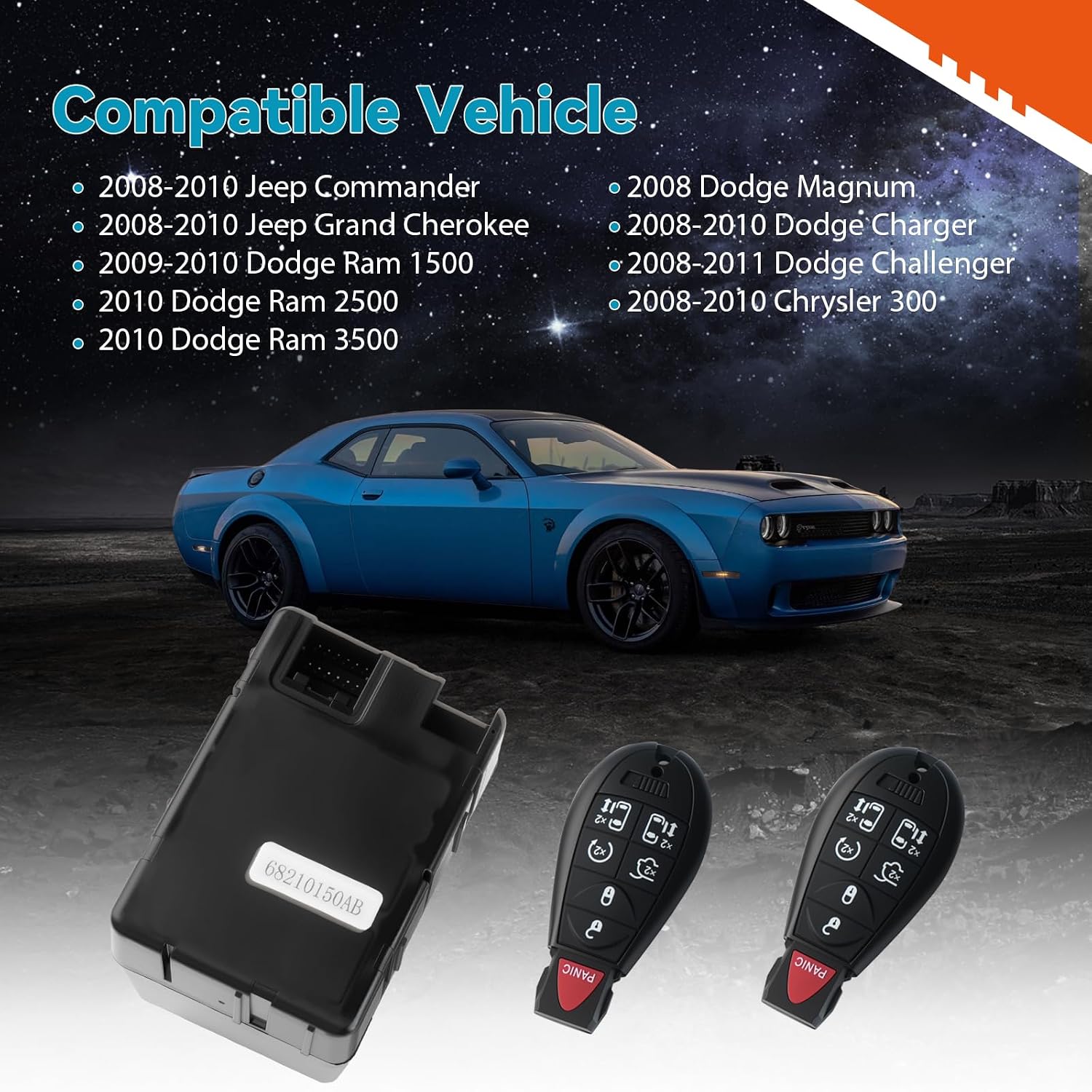 68210150AB Wireless Ignition Module Switch Compatible with 2008-2010 Dodge Ram 1500 2500 3500 Charger Challenger Magnum Jeep Grand Cherokee Commander Chrysler 300 68044060AA