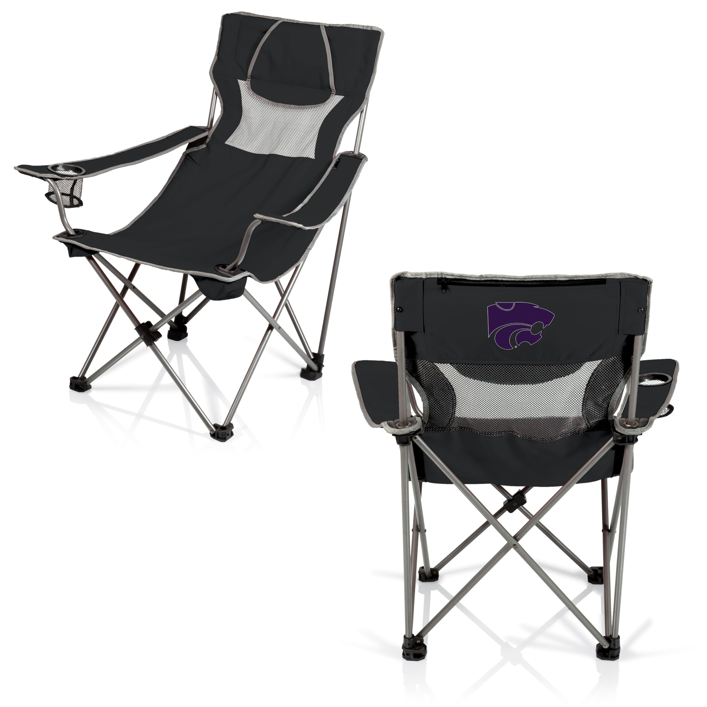 Picnic TIME NCAA Kansas State Wildcats Campsite Camping Chair, Picnic Chair, Outdoor Folding Chair with Carry Bag, Beach Chair, (Black with Gray