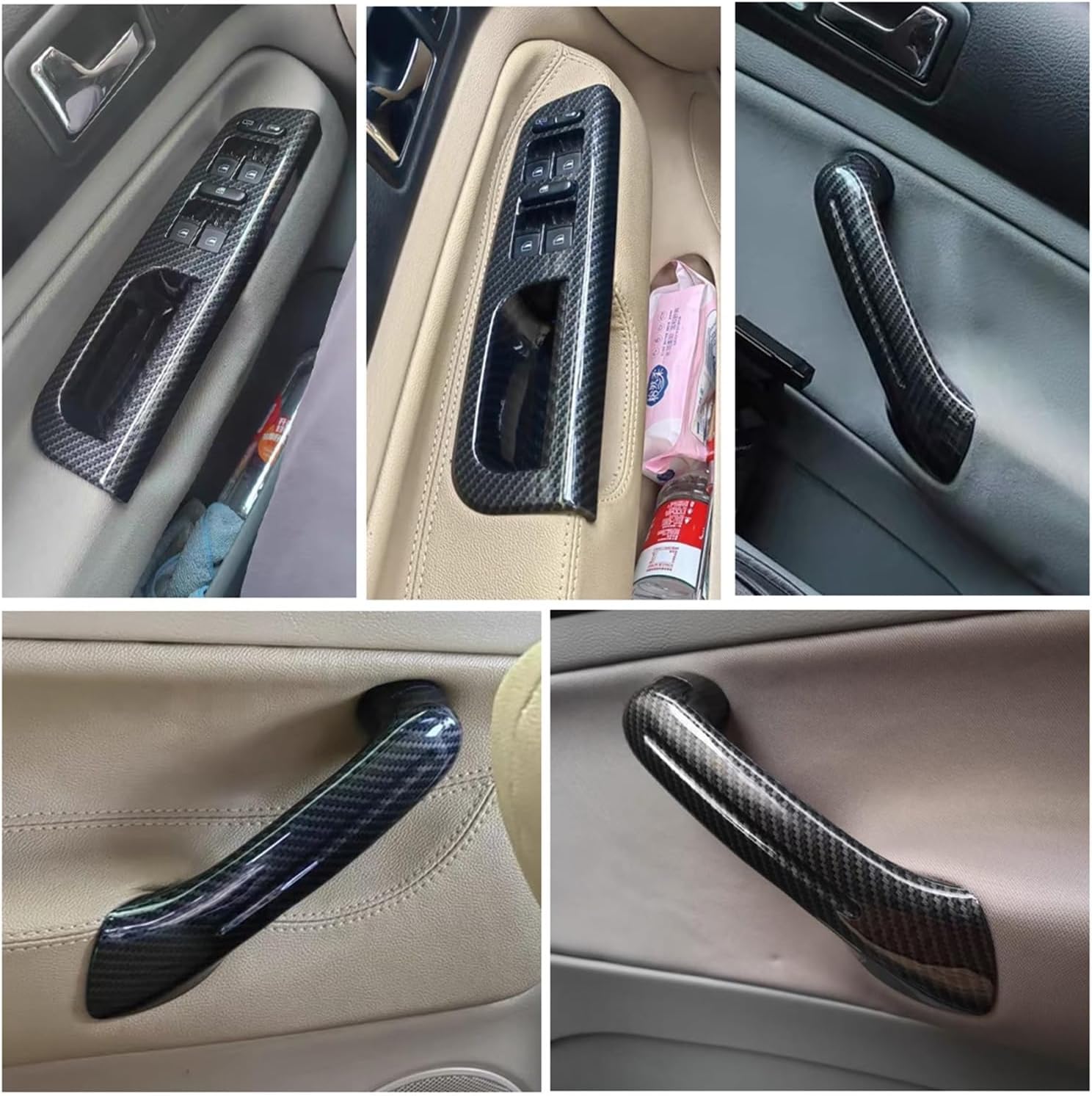 Carbon Fiber LHD Car Front Rear Left Right Door Pull Grab Handle Compatible For VW Bora Golf 4 MK4 Jetta 1999 2000 2001 2002 2003 2004 Carbon Fiber Car Interior Trim Kit Gloss Carbon Fiber Wrap