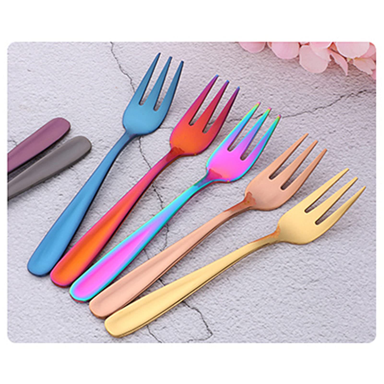 HEATED Tenedor de Cena de Metal, 8 Piezas, Tenedores de Acero Inoxidable de 5,35 Pulgadas, Cubiertos de Boda chapados en Titanio Dorado, Tenedores de Metal, Juego de 8