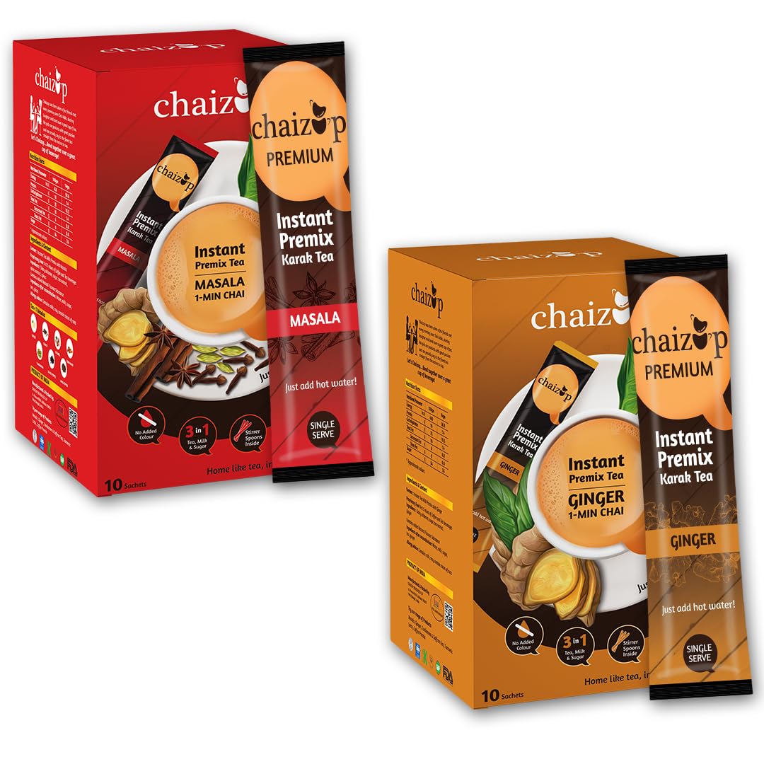 Chaizup Premium 1 Min Instant Assorted Tea Pack - 20 Sachets | Ginger & Masala Flavours | 20 Servings | 2 Packs (10 Flavours Each) | 280g (B08QHWKNRD) Amazon Price History, Amazon Price Tracker