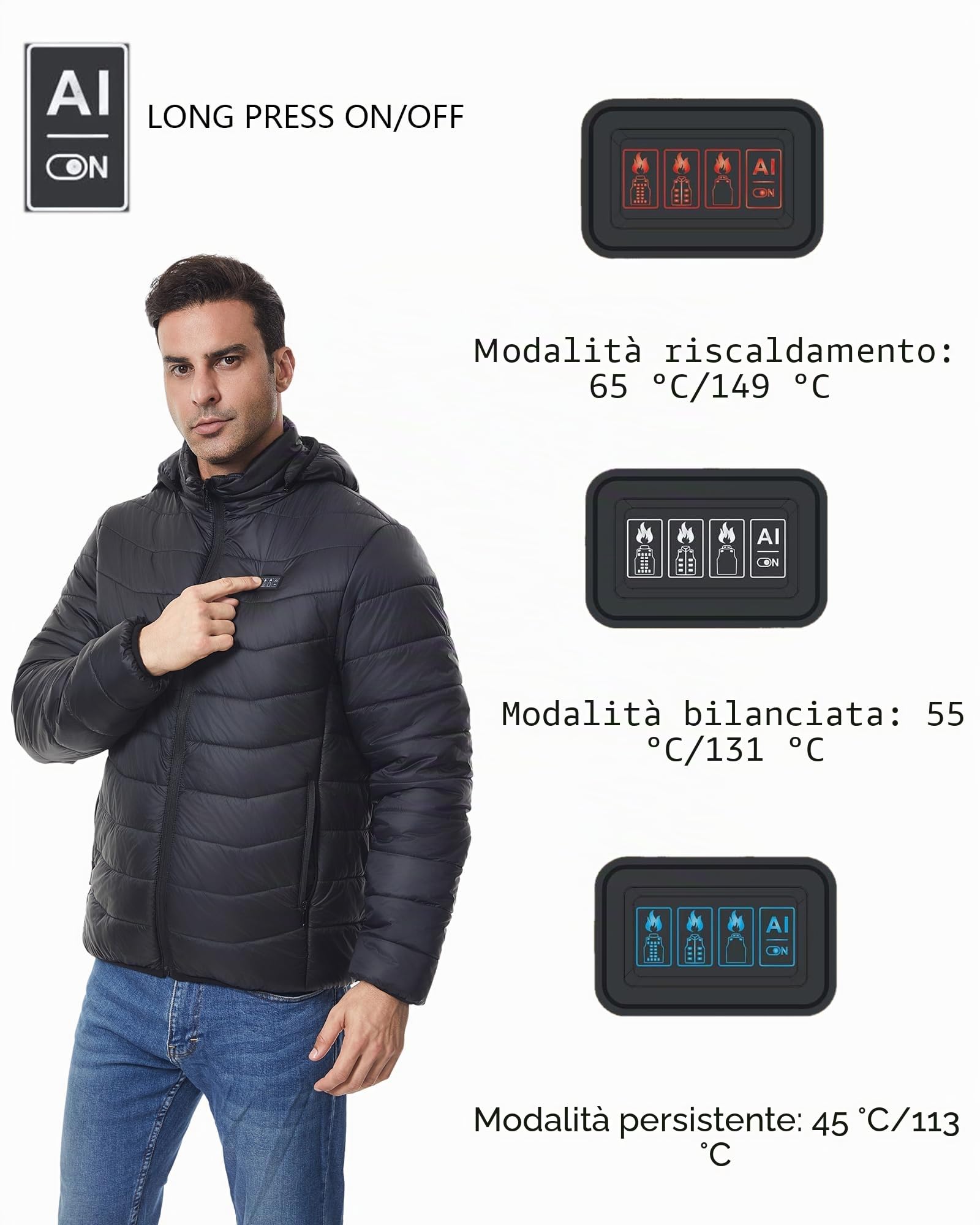 Monave Piumino Riscaldato Uomo Donna Giacca Riscaldato con 27 Elementi Riscaldanti in Grafene, 3 Livelli di Temperatura, Gilet Riscaldato per Pesca, Attività all'aperto（Nessun power bank incluso）