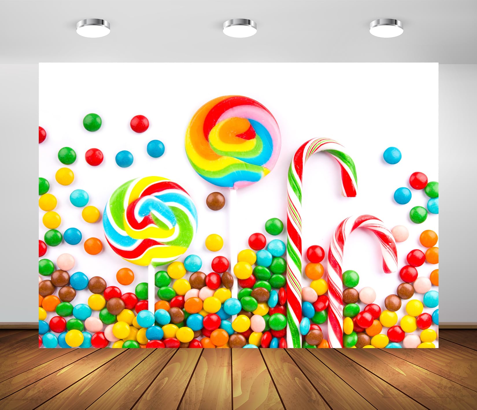 BELECO 8x6ft Fabric Sweets Backdrop Candy Lollipops Candy Canes Colorful Candies Candyland Photography Background Candy Theme Kids Birthday Party