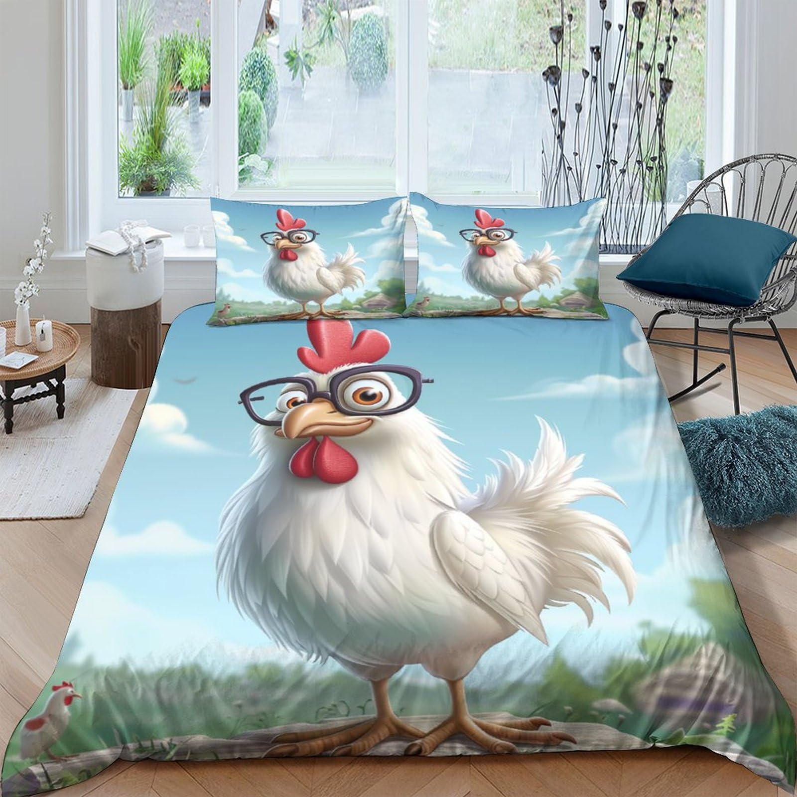 Parure de lit coq douce pour chambre d'ado, housse de couette hypoallergénique facile d'entretien