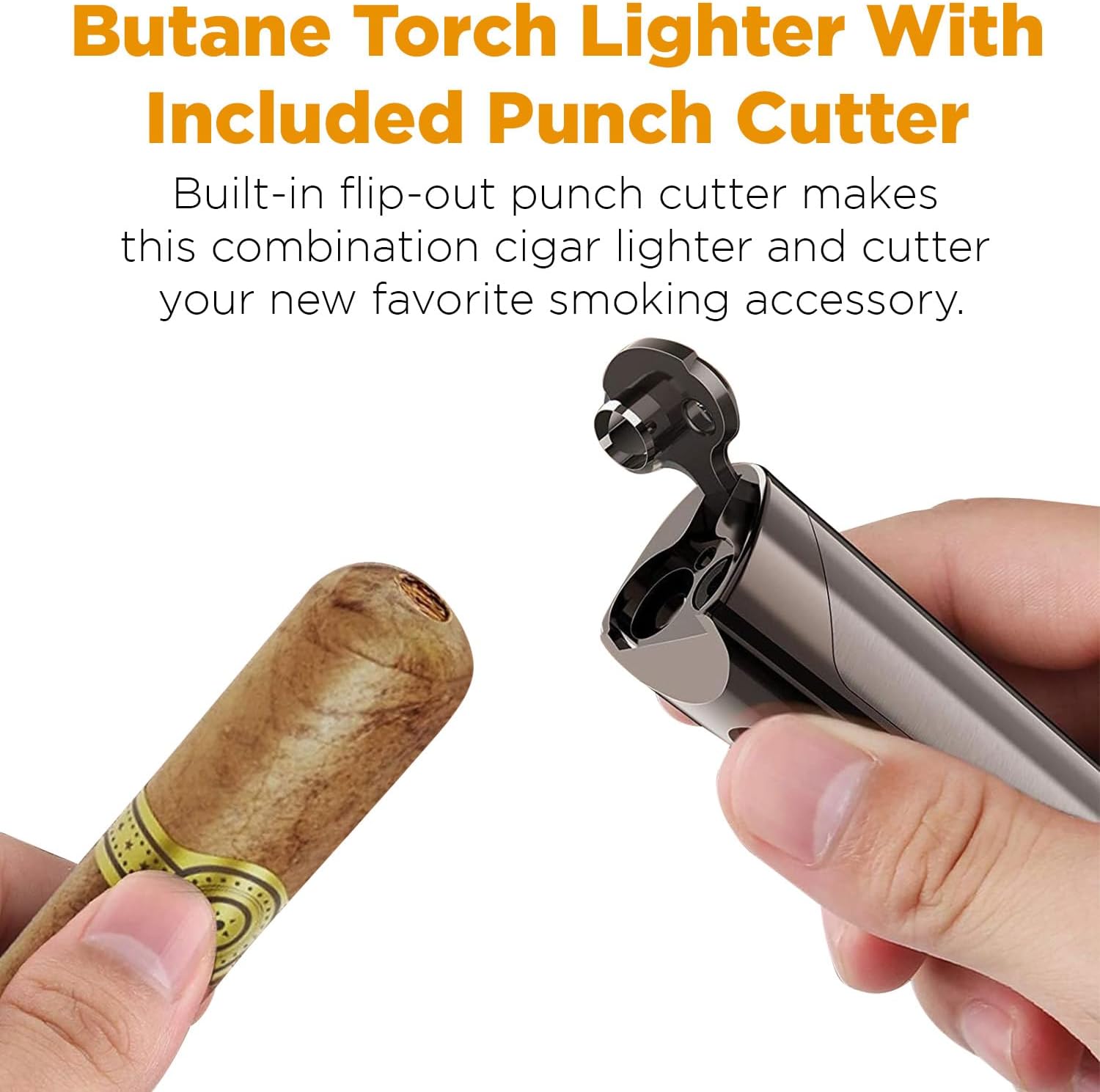Hammersmith Ballistic Quad-Flame Butane Torch Lighter for Cigars and Cigarettes, Refillable Lighters, Mini Torch with Flip-Out Punch Cutter, Pull-Down Ignition, & Fuel Gauge (No Fuel) - Gunmetal