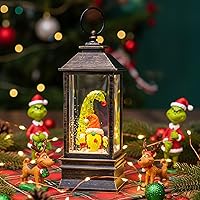 Vista 16 de Globo de nieve de Navidad con linterna de agua y purpurina con corona de árbol de Navidad con música, linterna iluminada con USB/pilas para regalos