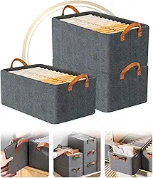 Caixa Organizadora para Guarda Roupas e Gavetas, Alças Reforçadas, Material Respirável, Cinza, Kit com 3 Unidades