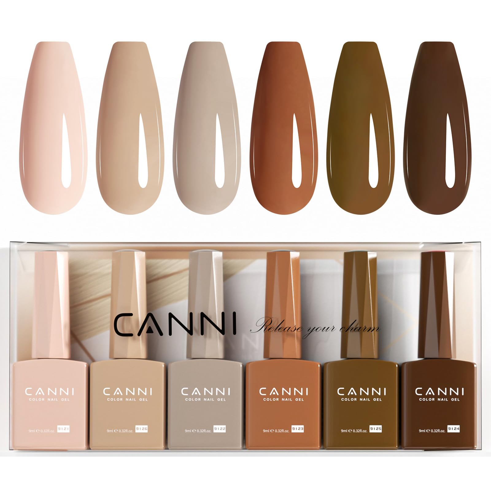 Juego de 6 esmaltes de uñas de gel de 0.3 fl oz sin hema, marrón nude, color marrón oscuro, colores otoñales, kit de esmalte de gel para bricolaje en casa, salón de belleza, regalos de Navidad y 9
