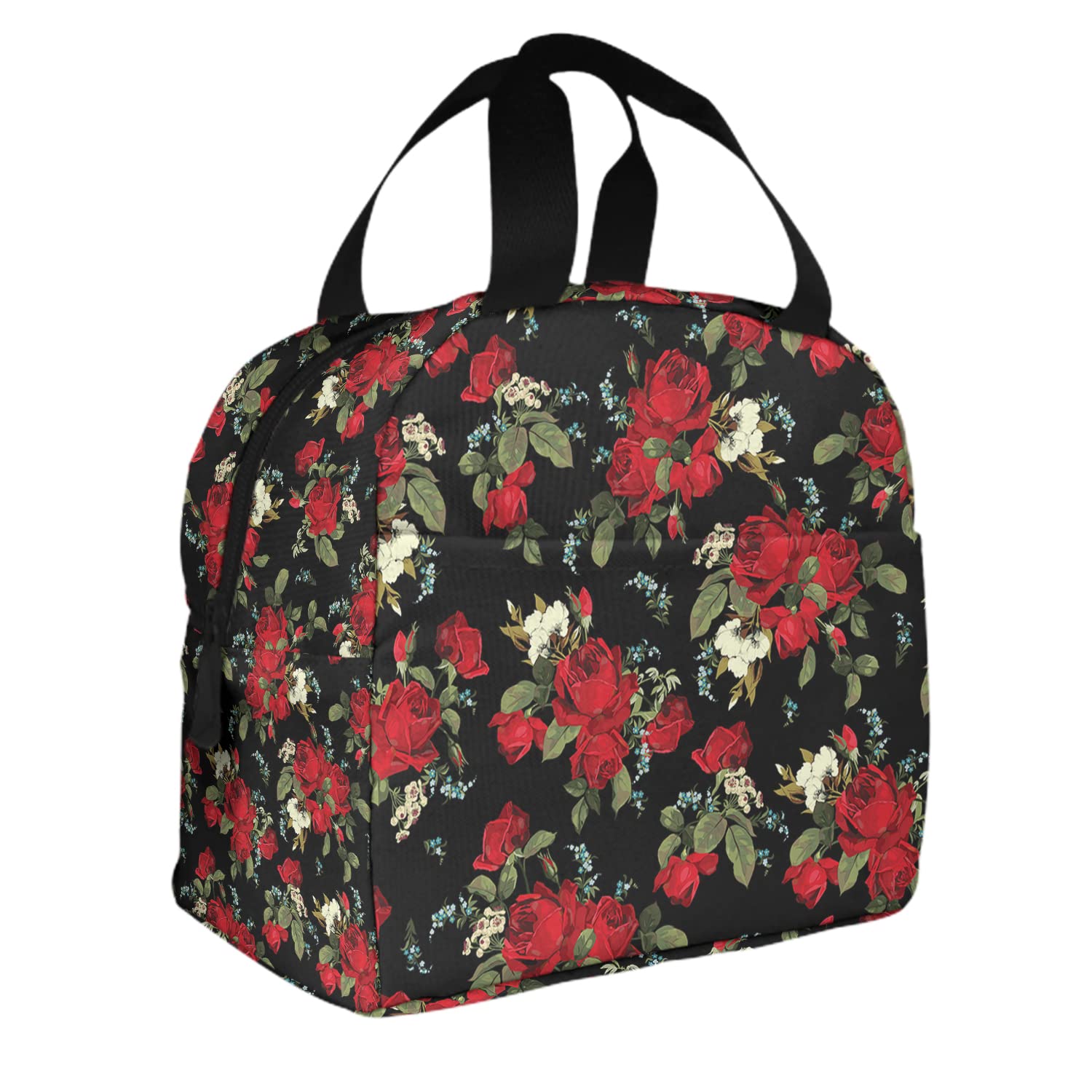 Zoczos Red Rose Womens Lunch Bag Romantic Flowers Cream Little Floral Wild Bouquet Elegant Lunch Organizer Box for Adults Work Outdoor