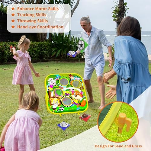 Miniatura 5 de Juego de lanzamiento de bolsas de frijoles de animales para niños, plegable de doble cara, juego de dardos para patio trasero, playa, juguetes al