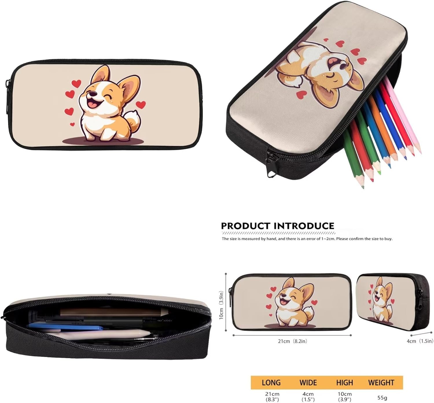 Corgi Cute Backpacks for Girls with Lunch Box 4 Piece Elementary School Back Pack Set for Kids, Lightweight Teens Bookbag for Girls with Lunch Box Pencil Case & Water Bottle Pouch