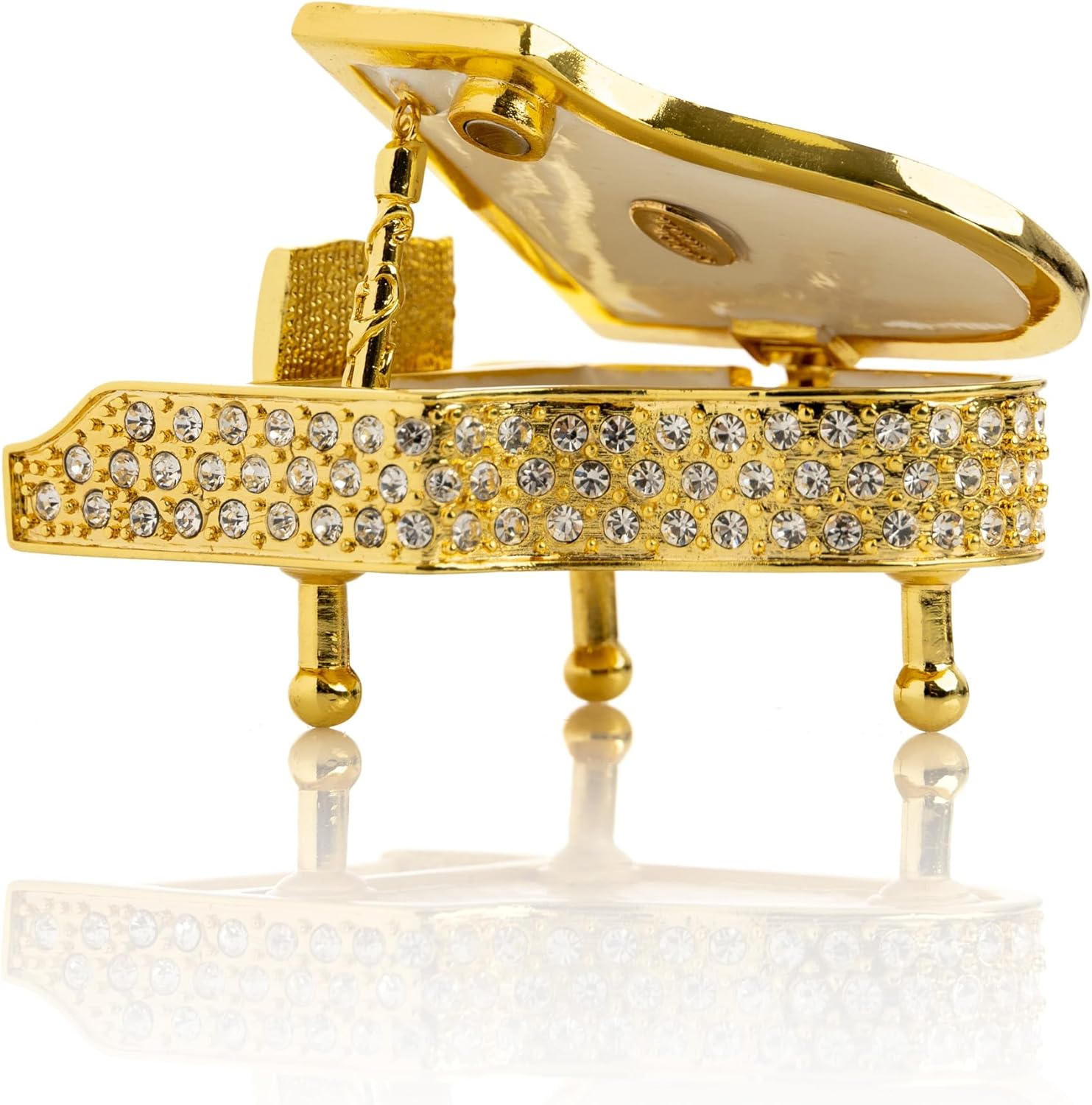 Keren Kopal White Piano Faberge Trinket Box Decorated with White Austrian Crystals