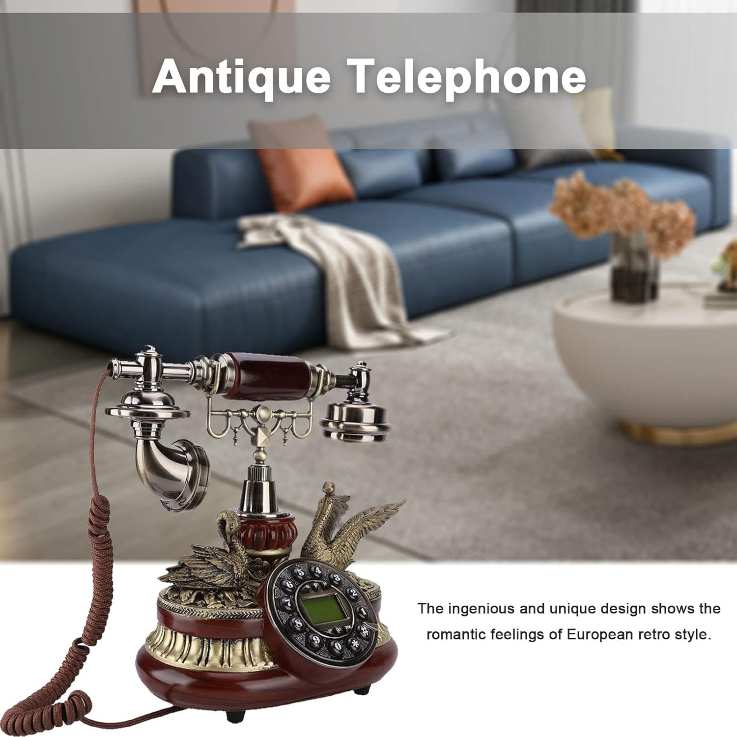 Vintage Wired Phone - LCD Screen and Caller ID, Antique Antique Fixed Phone for Home Office Hotel Decoration