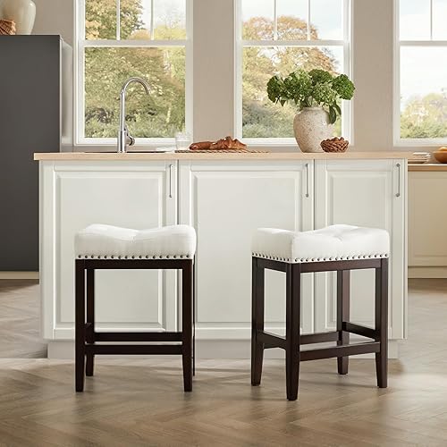 Taburete de bar sin respaldo de 24 pulgadas de altura de mostrador, cojín tapizado, listo para isla de cocina, montaje rápido, apto para espacios disponible en Yaxa Costa Rica