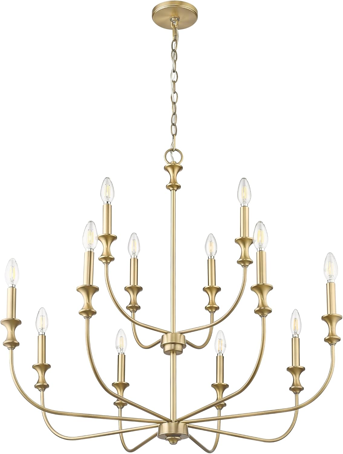 ML Lighting | Savanne IV Collection | 29612-VB | 12 Light Modern Two-Tiered Chandelier Ceiling Light in Vintage Brass Finish | Perfect for Kitchens, Foyers, Hallways, Living Rooms or Entryways
