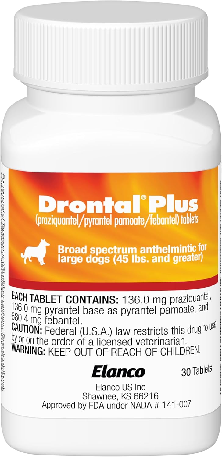 Drontal Plus for Large Dogs: 45+ lbs., 2 Tablets 136 mg