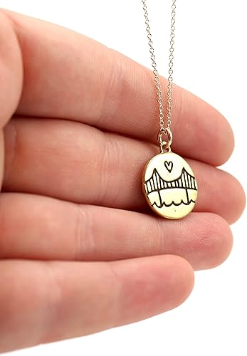 Miniatura 2 de Mark Poulin Small Gold Dipped Sterling Silver Golden Gate Bridge Necklace on 18 inch Gold Filled Chain for Women and Girls