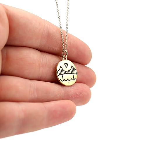 Miniatura 2 de Mark Poulin Small Gold Dipped Sterling Silver Golden Gate Bridge Necklace on 18 inch Gold Filled Chain for Women and Girls