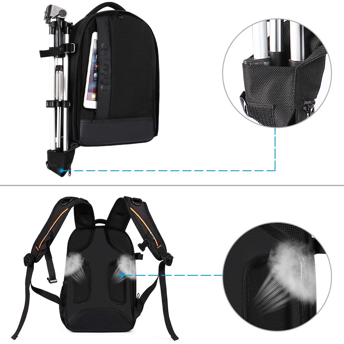 MOSISO Zaino Fotocamera,Zaino Fotografico DSLR/SLR/Mirrorless, Imbottito, | Antiurto, con Inserti Modulari Personalizzati&Supporto per Treppiede Compatibile con Canon, Nikon, Sony etc,Nero