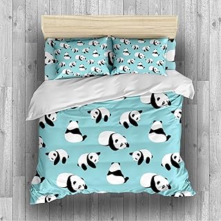 REALIN Panda Bedding Pink Blue Green Cartoon Panda Duvet Cover Set Colorful Hot Air Balloon Bed Sets,2/3/4PCS Microfiber Quilt Covers/Sheets/Pillow Shams,Twin/Full/Queen/King Size