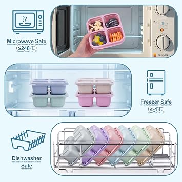 LCHLZZ Snack Box Containers 4 Pack, 4 Compartment Reusable Lunchable Snack Containers with Lids, BPA-Free, Microwave Dishwasher Safe, Stackable Bento Snack Boxes for Work, Travel