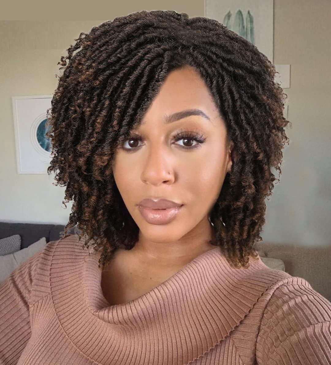 Dreadlock Wig Black Brown Short Curly Braided Twist Dreadlock Wigs Heat Resistant Synthetic Daily Party Replacement Wig for Women