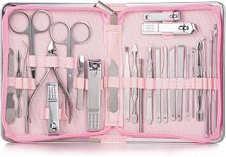 COOVS 11-26 piezas profesional cortaúñas juego de manicura de acero inoxidable cortador de uñas tijera cutícula pinza juego de herramientas de uñas (color : 26 piezas rosa)