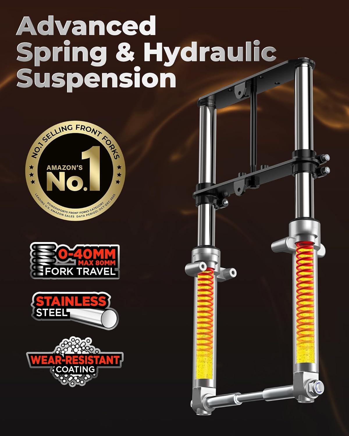 FRP Minibike Suspension Kit -Mini Bike Front Fork, Compatible with Monster Mega Moto MMB80 MMB105 80cc 105cc Motovox MBX10 MBX11 Coleman CT100U Baja DB30, 10 Years Warranty Silver