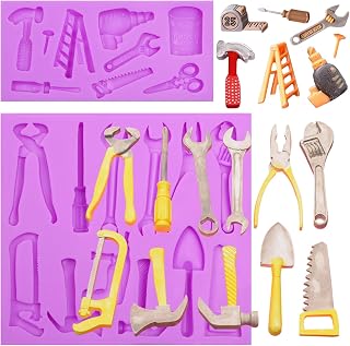 Hand Hardware Tool Silicone Molds Wrench Pliers Construction Tools Chocolate Fondant Molds for Cake Decorating Cupcake Topper Sugar Candy Polymer Clay Gum Paste Set of 2